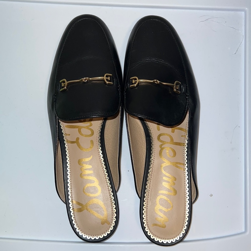 Black Leather Mules